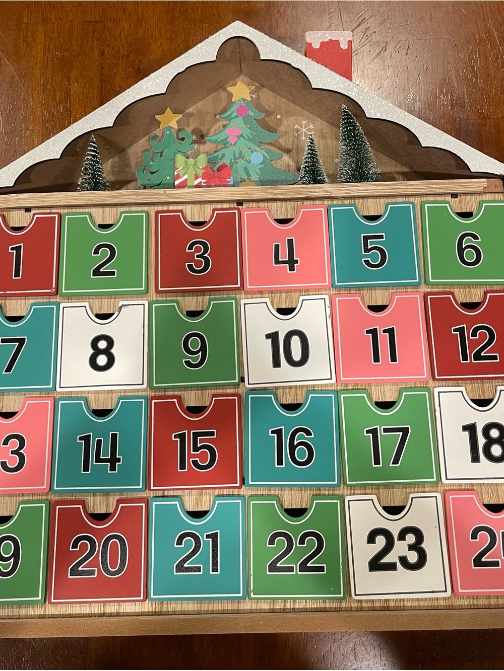 Holiday Advent Calendar Wooden Countdown with Multi-Color Drawers